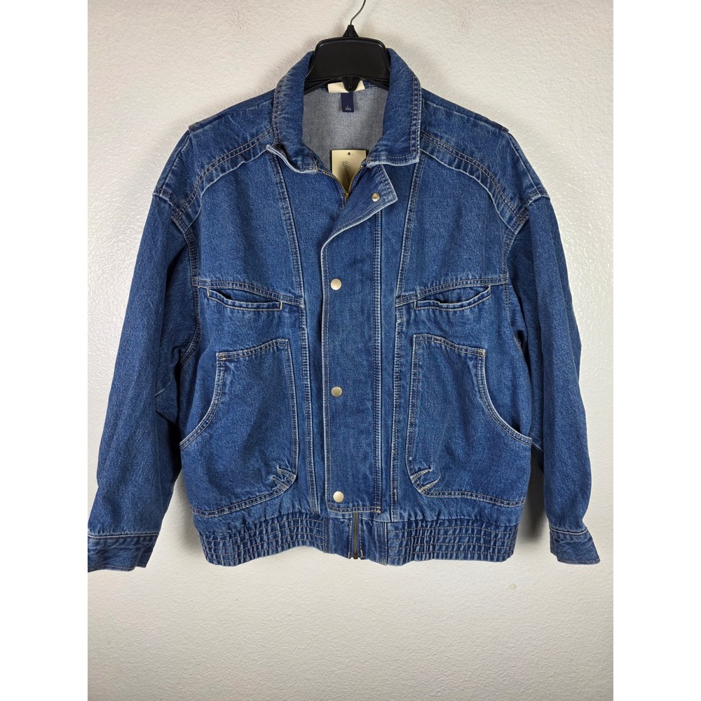 Universal Thread Womens Denim Bomber Jacket Medium Wash Cotton Zip Up L